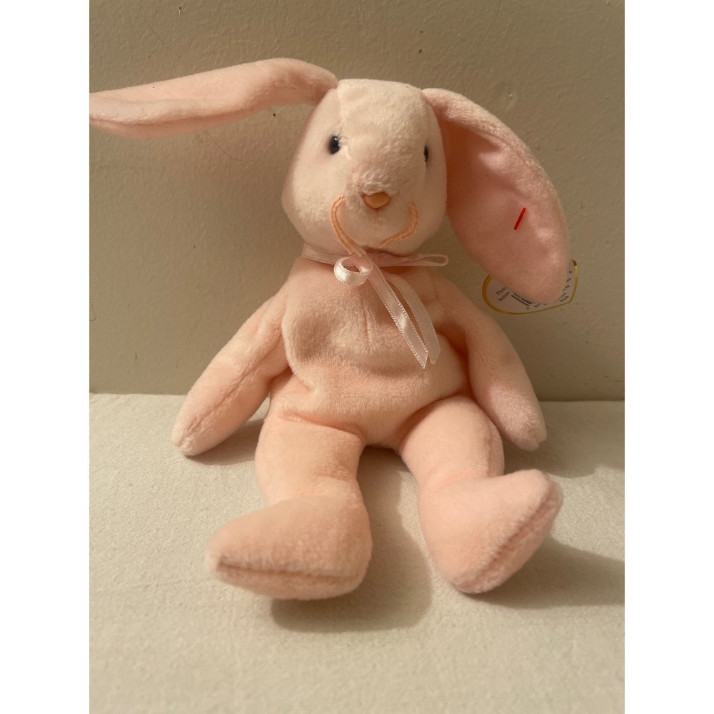 Ty Beanie Baby Hoppity‎ Bunny Plush Stuffed Animal Toy Pink Ribbon Easter